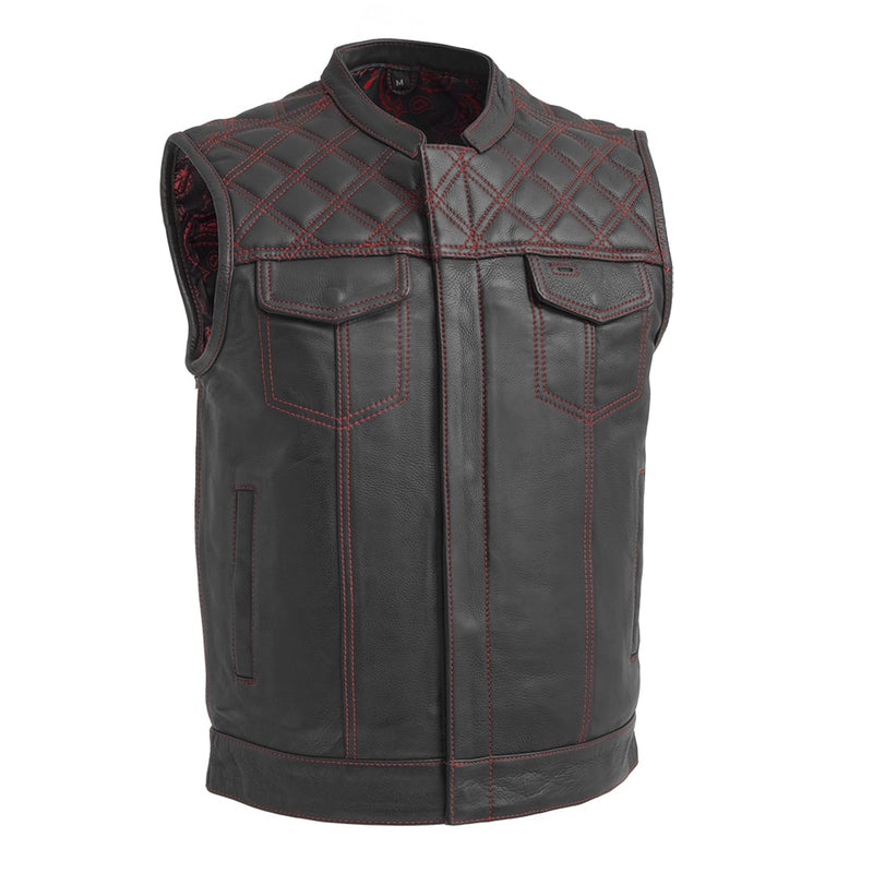 Downside Men's Motorcycle Leather Vest - Black/Red Men's Leather Vest First Manufacturing Company S Black/Red 