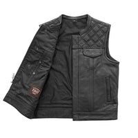 Downside Men's Motorcycle Leather Vest - Black Men's Leather Vest First Manufacturing Company   