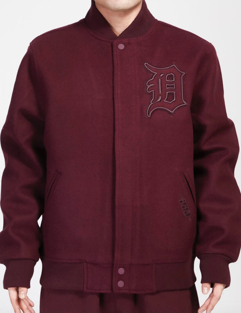 Pro Standard Detroit Tigers All Wool Varsity Jacket - Burgundy on Burgundy