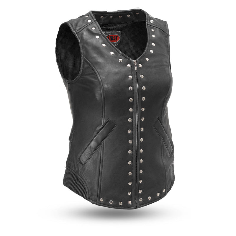 Empress Women's Motorcycle Leather Vest Women's Leather Vest First Manufacturing Company XS Black 