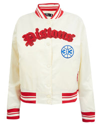 Ladies Pro Standard Detroit Pistons Old English Satin Jacket