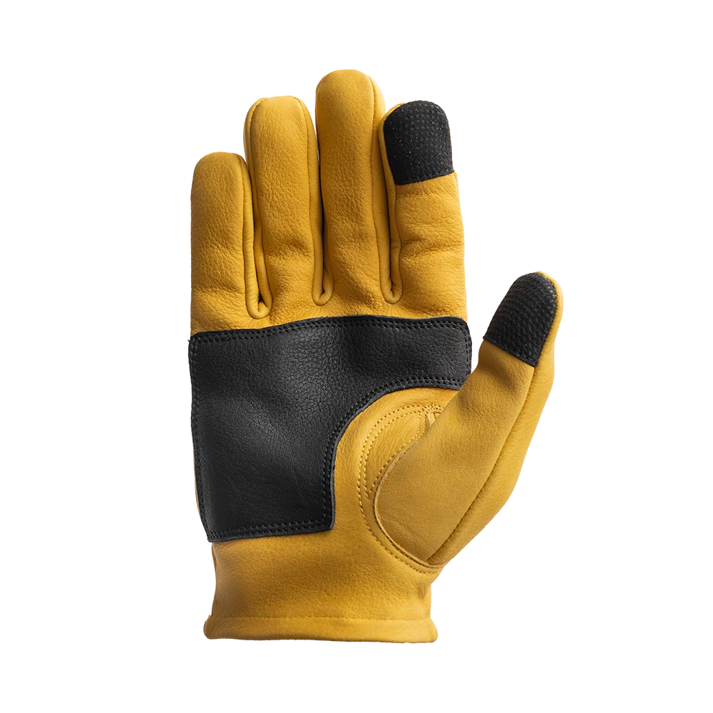 Roper DBL Palm Men's Motorcycle Leather Gloves Men's Gloves First Manufacturing Company Yellow Black XS 