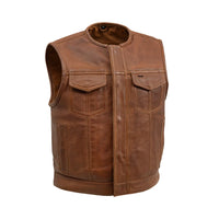 Lowside Men's Perforated Motorcycle Leather Vest Men's Leather Vest First Manufacturing Company Cognac S 
