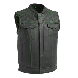 Downside Men's Motorcycle Leather Vest Men's Leather Vest First Manufacturing Company Green S 