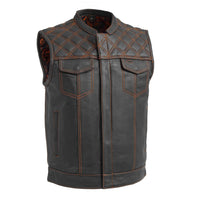 Downside Men's Motorcycle Leather Vest Men's Leather Vest First Manufacturing Company Orange S 