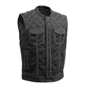 Downside Moto Mesh Men's Motorcycle Vest Men's Leather Vest First Manufacturing Company Gray S 