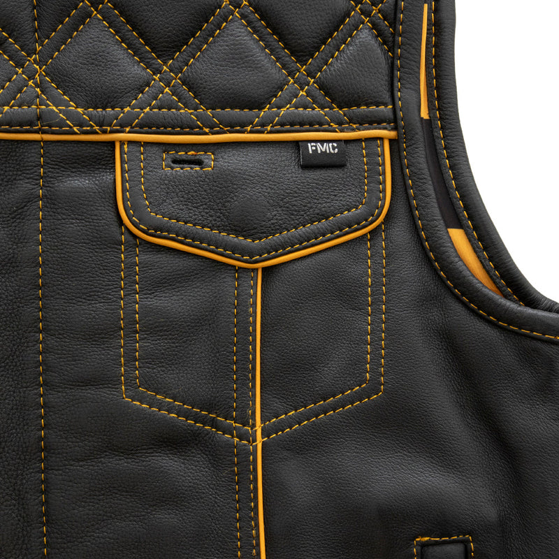 Finish Line - Gold Checker - Men's Motorcycle Leather Vest Men's Leather Vest First Manufacturing Company   