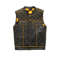 Finish Line - Gold Checker - Men's Motorcycle Leather Vest Men's Leather Vest First Manufacturing Company S Black/Gold 