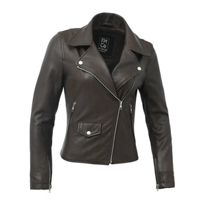 Lennox Basic Moto Style Leather Jacket Women's Fashion Leather Jacket FMCo Brown XS 