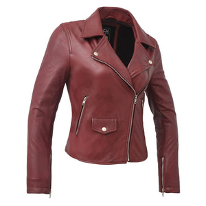 Lennox Basic Moto Style Leather Jacket Women's Fashion Leather Jacket FMCo Oxblood XS 