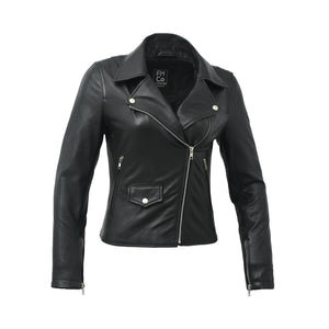 Lennox Basic Moto Style Leather Jacket Women's Fashion Leather Jacket FMCo Black XS 