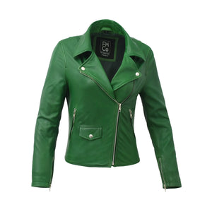 Lennox Basic Moto Style Leather Jacket Women's Fashion Leather Jacket FMCo Green XS 