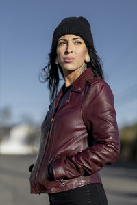 Harper Womens Moto Leather Jacket (Sangria) Women's Leather Jacket Whet Blu NYC   