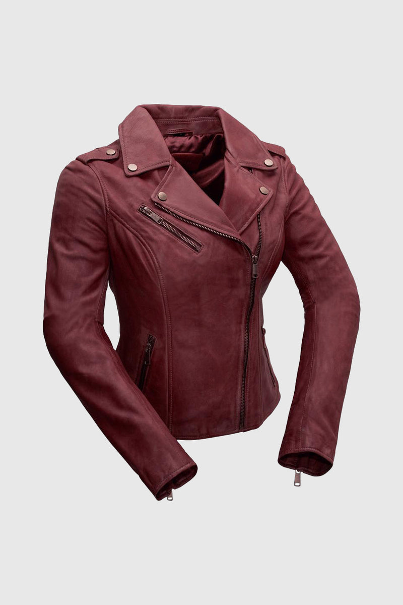 Harper Womens Moto Leather Jacket (Oxblood)