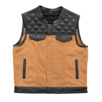 Hunt Club - Black Stitch - Leather/Canvas Motorcycle Vest Factory Customs First Manufacturing Company S  
