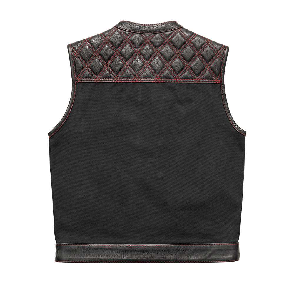 Hunt Club Motorcycle Leather Canvas Vest Black/Red Men's Canvas Vests First Manufacturing Company S Black 