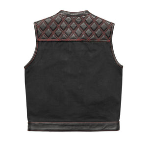 Hunt Club Motorcycle Leather Canvas Vest Black/Red Men's Canvas Vests First Manufacturing Company S Black 