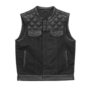 Hunt Club Motorcycle Leather Canvas Vest Black Men's Canvas Vests First Manufacturing Company S Black 