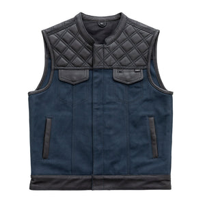 Hunt Club Motorcycle Leather Canvas Vest Blue Men's Canvas Vests First Manufacturing Company S Blue 