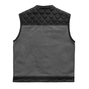 Hunt Club Motorcycle Leather Canvas Vest Grey Men's Canvas Vests First Manufacturing Company   