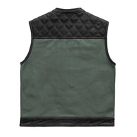 Hunt Club Motorcycle Leather Canvas Vest Green Men's Canvas Vests First Manufacturing Company   