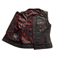 Jessica Women's Motorcycle Leather Vest - Black/Red - Limited Edition Women's Leather Vest First Manufacturing Company   