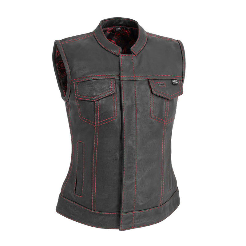 Jessica Women's Motorcycle Leather Vest - Black/Red - Limited Edition Women's Leather Vest First Manufacturing Company XS  