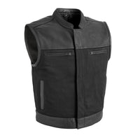 Lowrider Men's Motorcycle Leather/Twill Vest Men's Leather/Twill Vest First Manufacturing Company S Black 