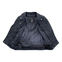 Queens Womens Fashion Leather Jacket Navy Blue