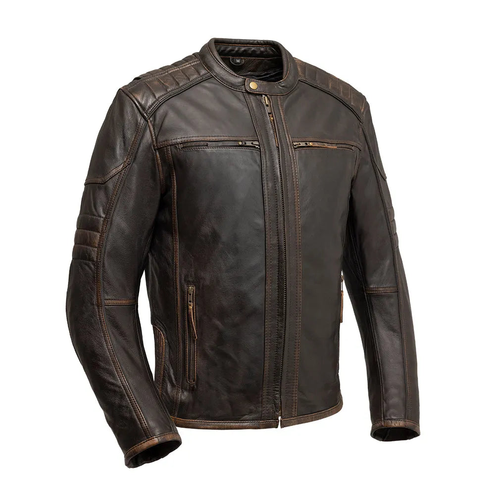 Rider Club - Men's Leather Motorcycle Jacket Men's Leather Jacket First Manufacturing Company Brown Beige S 