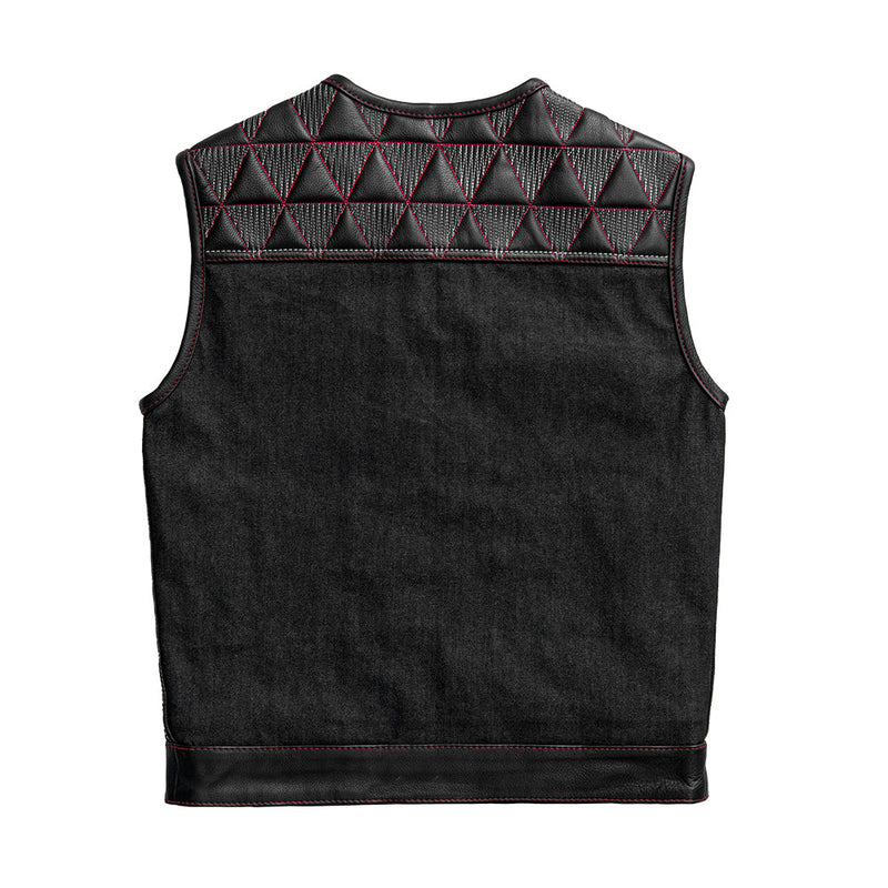 Rush - Men's Club Style Leather/Denim Motorcycle Vest - Limited Edition Factory Customs First Manufacturing Company   