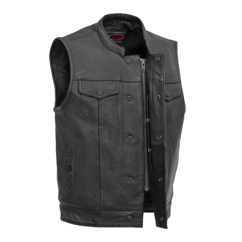 Sharp Shooter (Black) Men's Motorcycle Leather Vest Men's Leather Vest First Manufacturing Company   