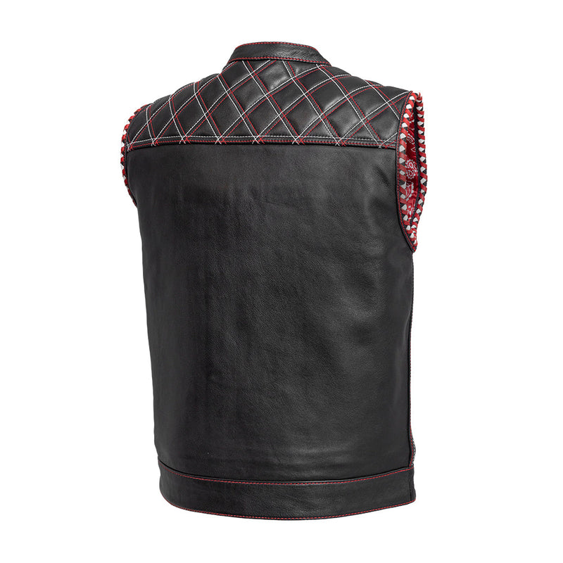 Sinister - Men's Motorcycle Leather Vest Red & White Men's Leather Vest First Manufacturing Company   