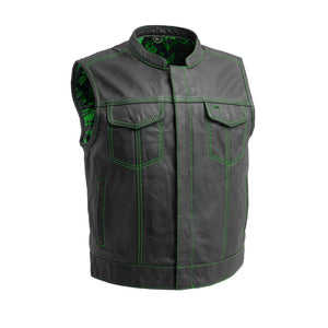 The Club Cut Men's Motorcycle Leather Vest, Multiple Color Options Men's Leather Vest First Manufacturing Company S Green 