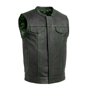 The Cut Men's Motorcycle Leather Vest, Multiple Color Options Men's Leather Vest First Manufacturing Company S Green 