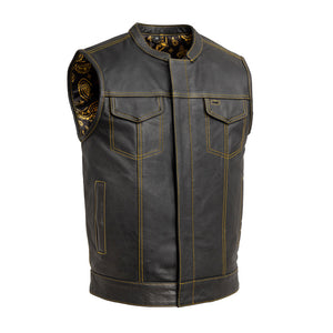The Cut Men's Motorcycle Leather Vest, Multiple Color Options Men's Leather Vest First Manufacturing Company S Gold 