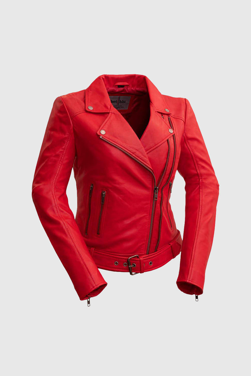 Chloe Womens Fashion Leather Jacket Women's Leather Jacket Whet Blu NYC XS RED FIRE 