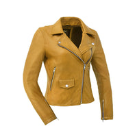 Lennox Basic Moto Style Leather Jacket Women's Fashion Leather Jacket FMCo Gold XS 