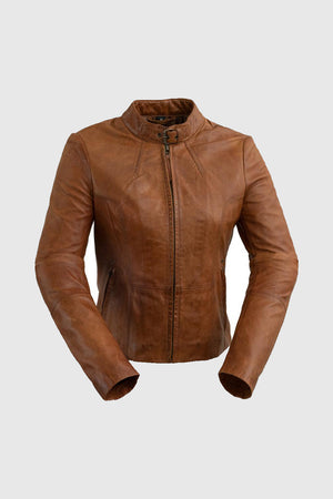 Rexie Fashion Leather Jacket Women's Leather Jacket FMCo Dark Cognac XS 