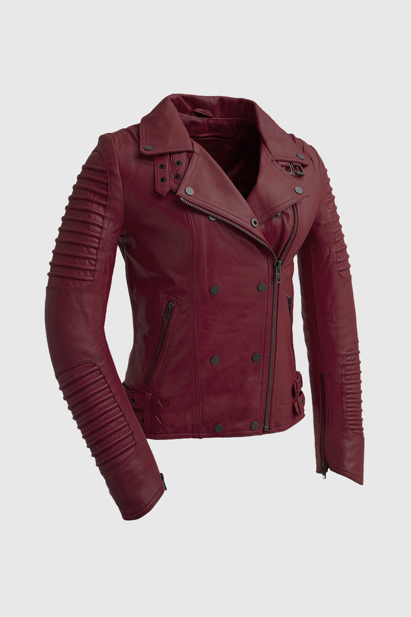 Queens Fashion Lambskin Leather Jacket Women's Jacket FMCo Oxblood XS 