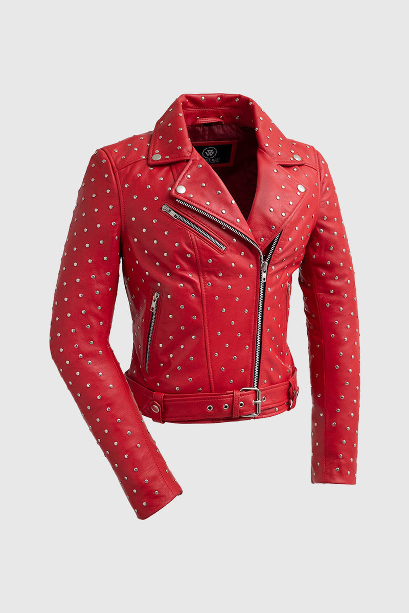 Claudia Womens Fashion Leather Jacket Fire Red
