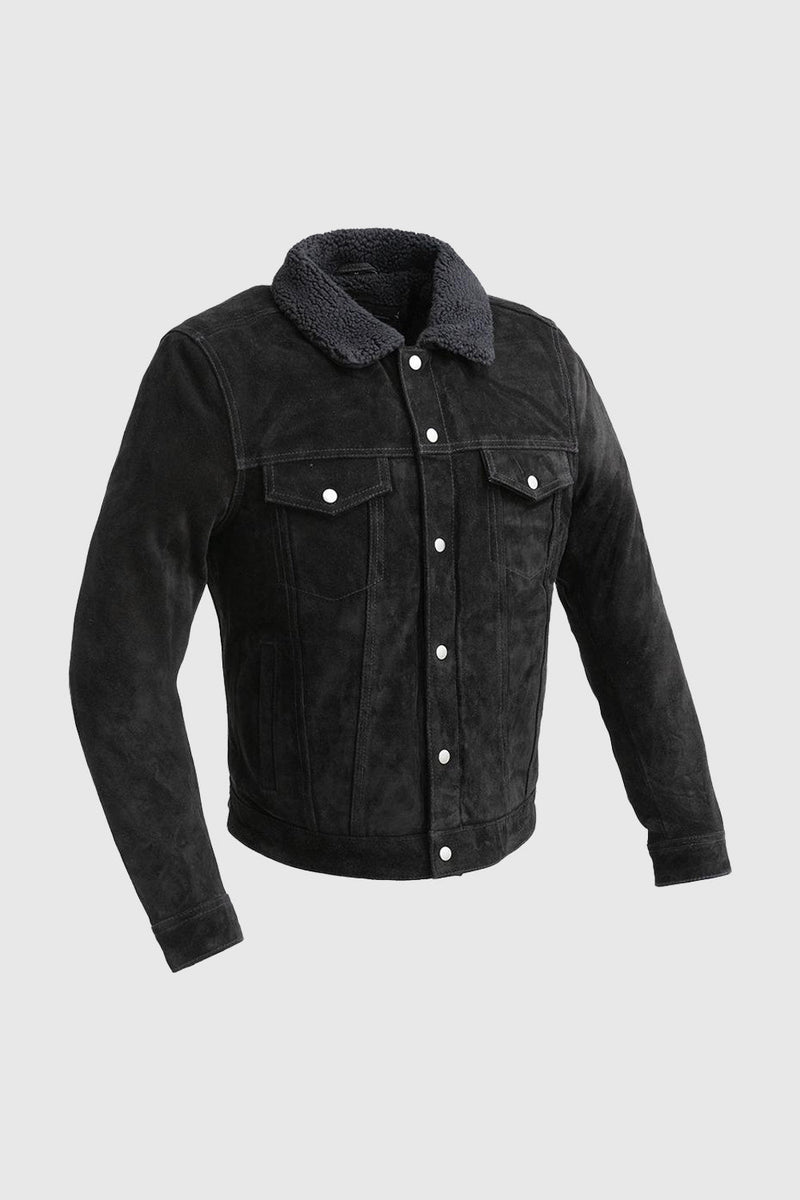 Luke Mens Faux Shearling Cow Suede Jacket Men's Leather Jacket Whet Blu NYC S Black 