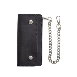 LARGE TRUCKER - Vegetable Tanned Leather Wallet First Manufacturing Company ONYX BLACK Chrome