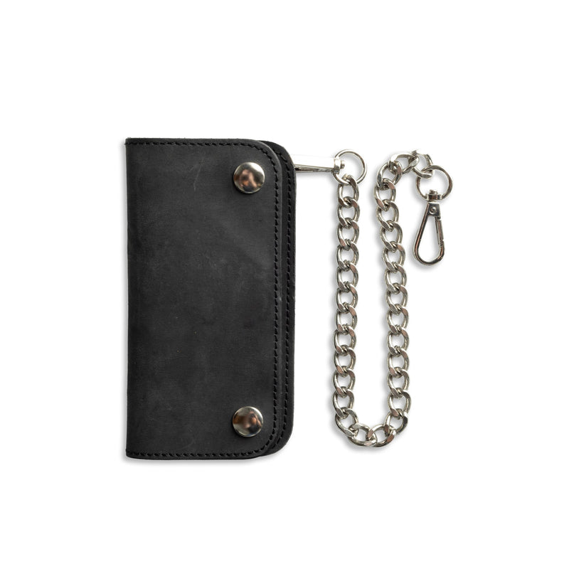 SMALL TRUCKER - Vegetable Tanned Leather Wallet First Manufacturing Company GUNMETAL BLACK Chrome