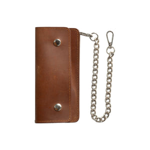 LARGE TRUCKER - Vegetable Tanned Leather Wallet First Manufacturing Company AMBER Chrome