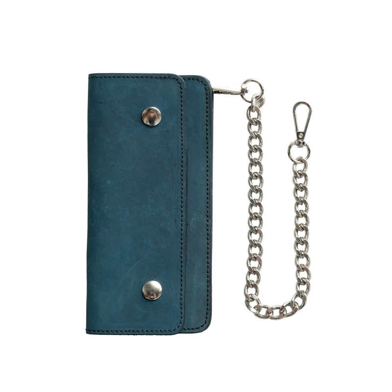 LARGE TRUCKER - Vegetable Tanned Leather Wallet First Manufacturing Company ROYAL BLUE Chrome