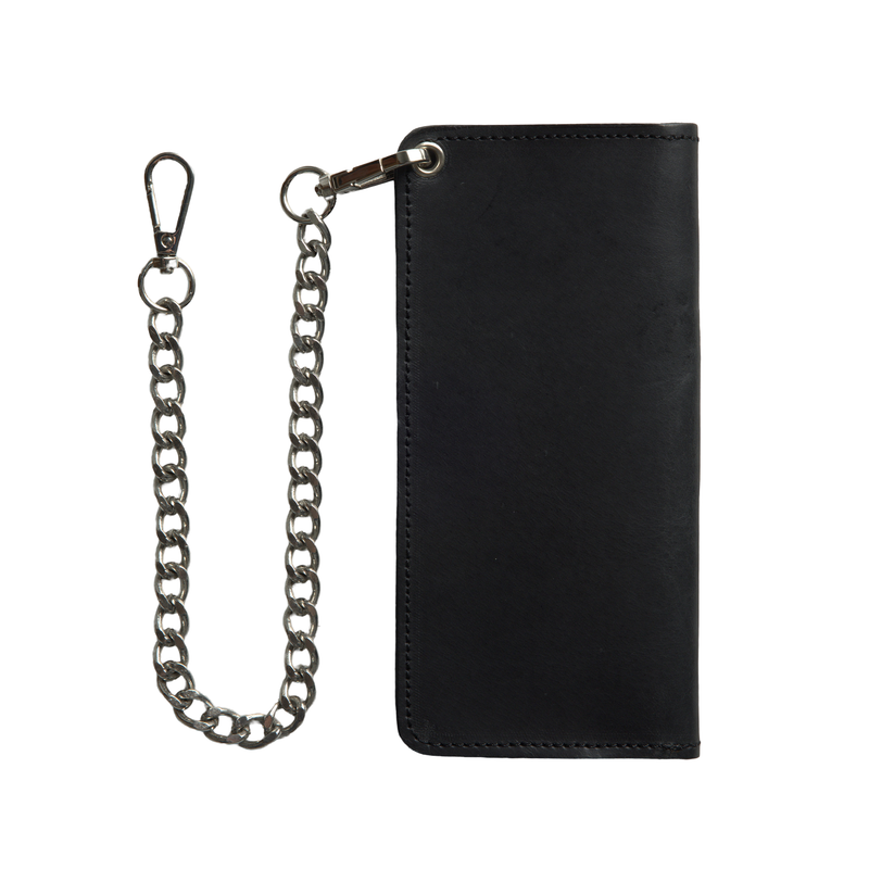 LARGE TRUCKER - Vegetable Tanned Leather Wallet  First Manufacturing Company ONYX BLACK Chrome 