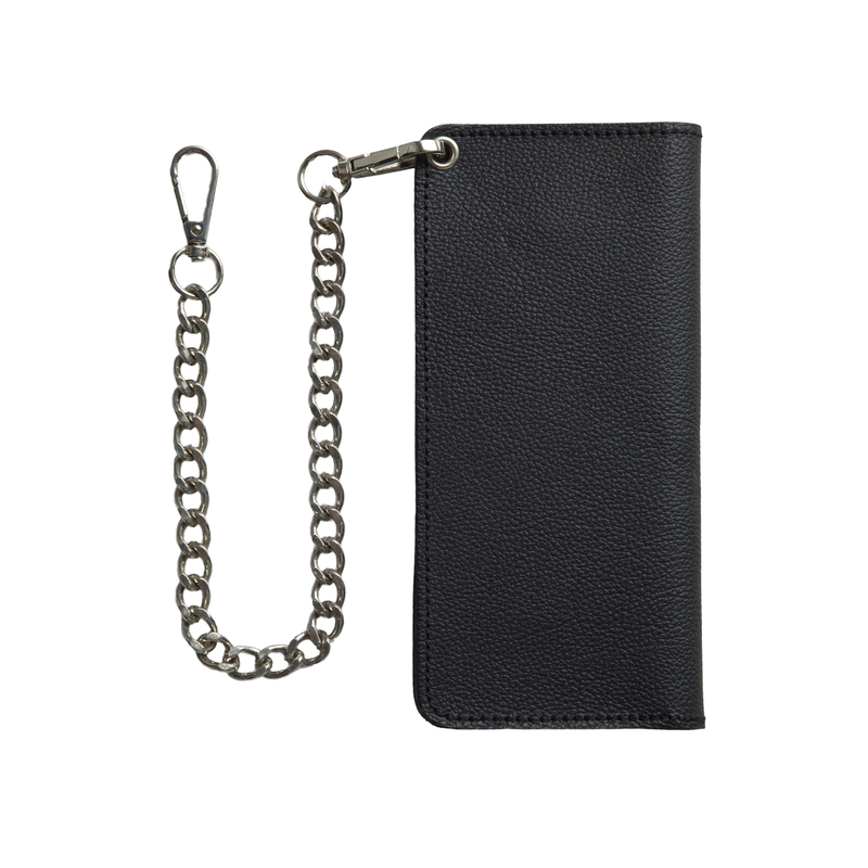 LARGE TRUCKER - Vegetable Tanned Leather Wallet  First Manufacturing Company Pebble Black Chrome 