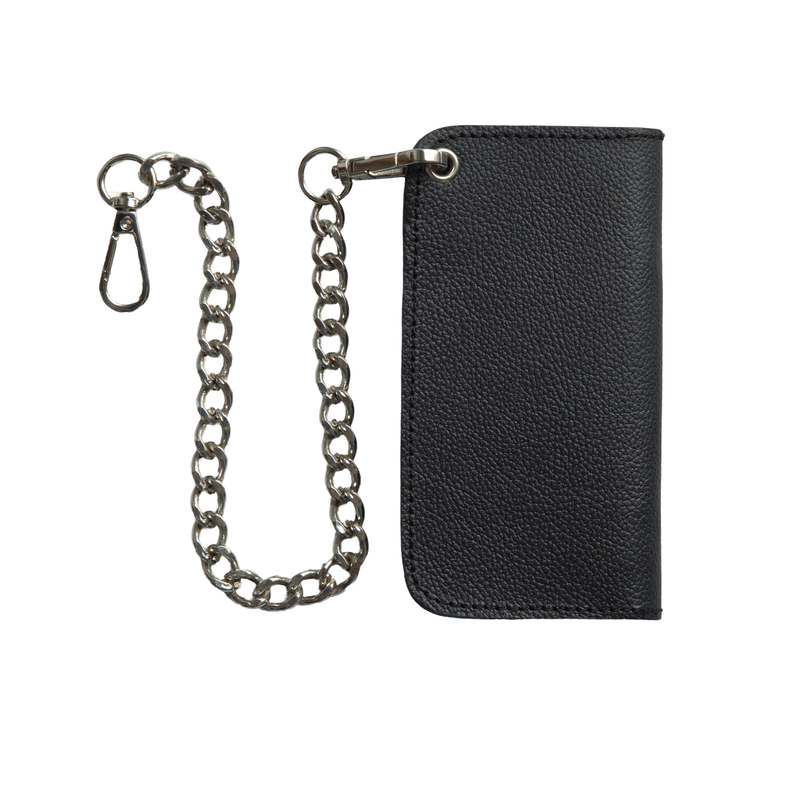 SMALL TRUCKER - Vegetable Tanned Leather Wallet  First Manufacturing Company Pebble Black Chrome 