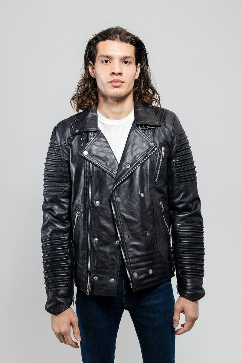 Brooklyn Mens Lambskin Leather Jacket Black Men's Motorcycle style Jacket FMCo   